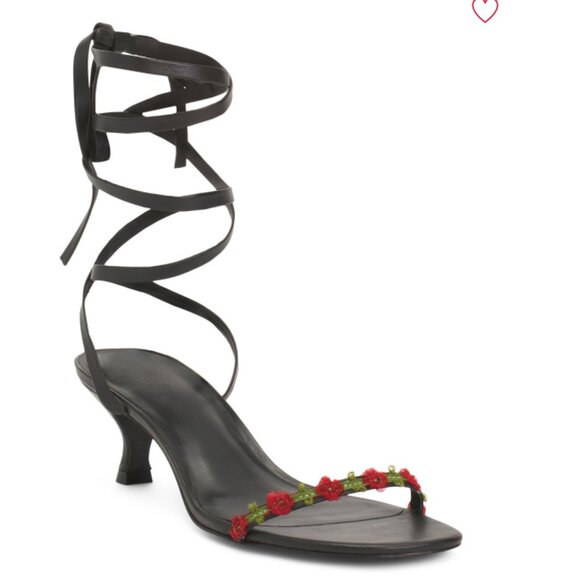 NEW REFORMATION Made In Brazil Leather Carina Lace Up Mid Heel Sandals 725 15j8 - Picture 3 of 10